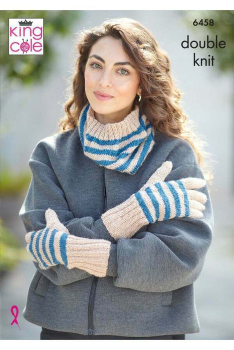 Knitting Pattern Scarf, Hat Cowl & Gloves in King Cole Eternity DK 6458