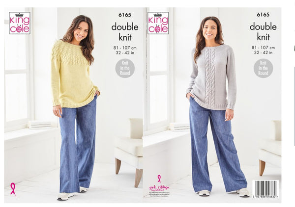 Knitting Pattern Ladies Knit In The Round Sweaters King Cole Finesse Cotton Silk DK - 6165