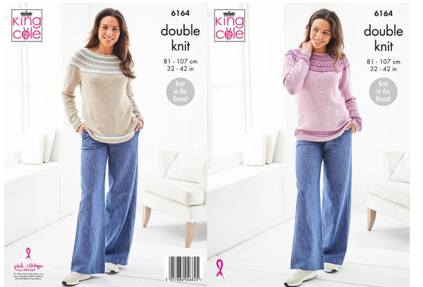 Knitting Pattern Ladies Knit In The Round Sweaters King Cole Finesse Cotton Silk DK - 6164