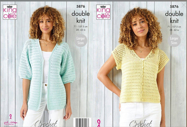 Crochet Pattern Ladies Button Up Top & Cardigan King Cole Finesse Cotton Silk DK - 5876