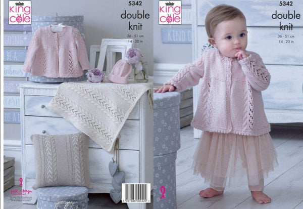 Knitting Pattern Baby Matinee Jacket, Hat, Cushion & Blanket King Cole Finesse Cotton Silk DK