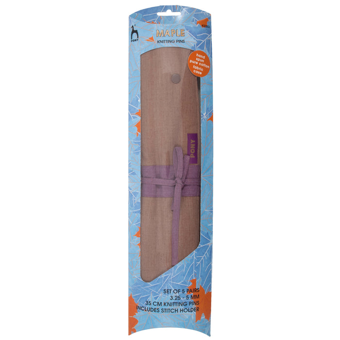 Pony Knitting Needle Sets 35cm Maple Single-Ended Knitting Needles and Accessories in Hand Spun Pure Cotton Fabric Case