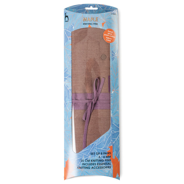Pony Knitting Needle Set 35cm 8 Pairs Maple Single-Ended Knitting Needles 3 - 6 mm & Accessories in Hand Spun Pure Cotton Fabric Case 32802