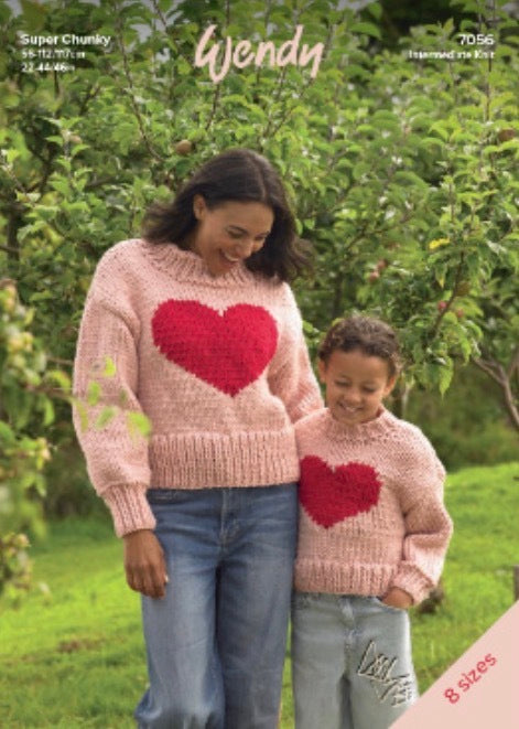Knitting Pattern Heart Sweater in Wendy Super Chunky 7056