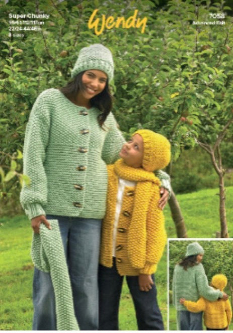 Knitting Pattern Cardigan, Hat & Scarf in Wendy Super Chunky 7058