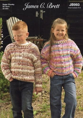 Knitting Pattern Cable Sweater in James C. Brett Undertones Super Chunky JB993