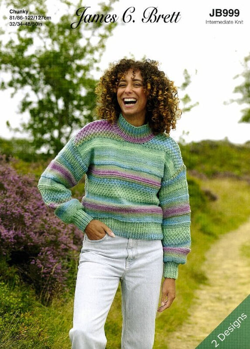 Knitting Pattern Ladies Sweaters in James C. Brett Aurora Chunky JB999