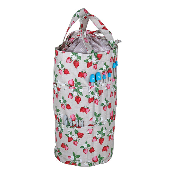 Hobby Gift Knitting Bag Drawstring With Outsde Pockets Strawberry Greenhouse