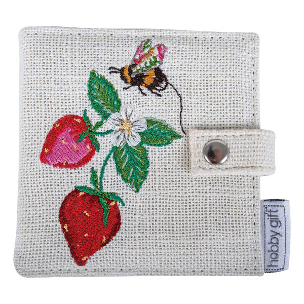 Hobby Gift Needle Case & Scissors Embroidered Natural Strawberries - NCLE/642