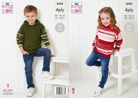 Knitting Pattern Children's Sweaters King Cole Footsie 4Ply Simply Footsie 4 Ply - 6028