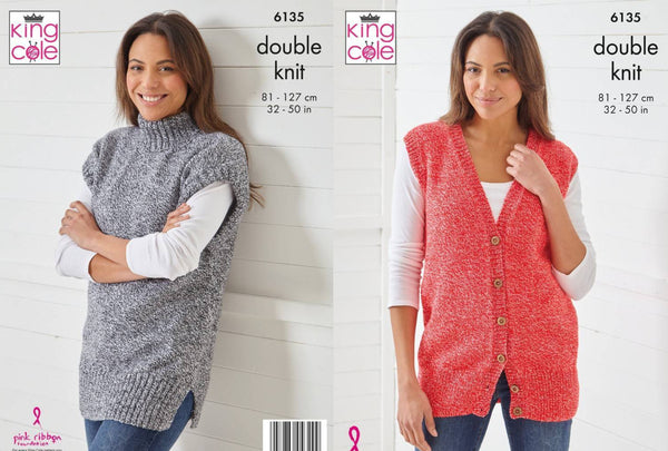 Knitting Pattern Waistcoat & Tunic King Cole Pricewise DK - 6135