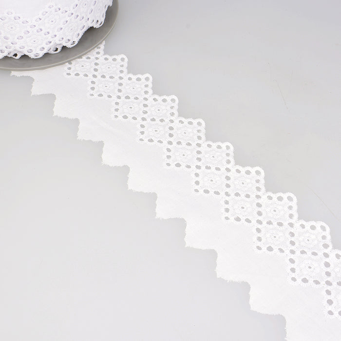 Stephanoise Trim Lace Broiderie Anglaise Rhombus Pattern 65mm x 1 Metre S05837B065