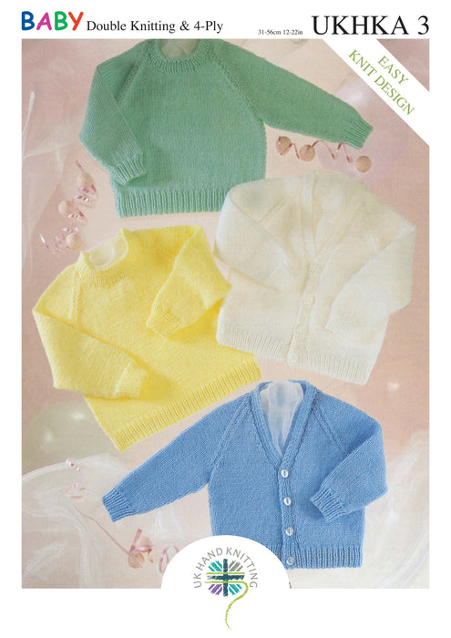 Knitting Pattern Baby Sweater & Cardigan in DK & 4-Ply UKHKA 3