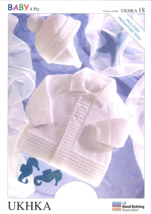 Knitting Pattern Baby Matinee Coat & Helmet Includes Premature Sizes 4 Ply UKHKA 18