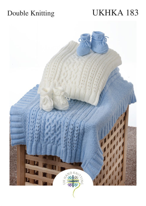 Knitting Pattern Baby Cable Blanket & Bootees in Double Knitting UKHKA 183