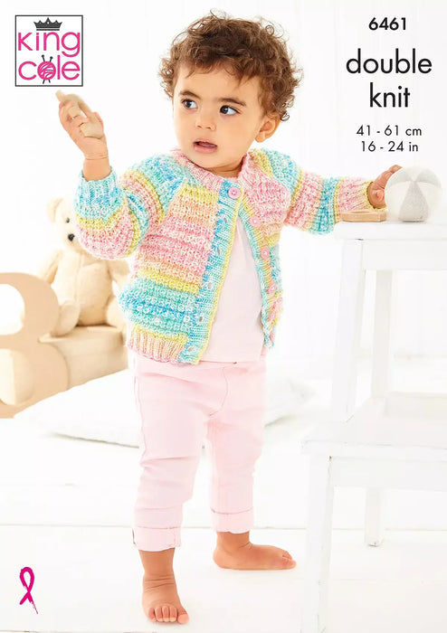 Knitting Pattern Sweater, Cardigan & Hat 0 - 5 Years in King Cole Fjord Baby DK 6461