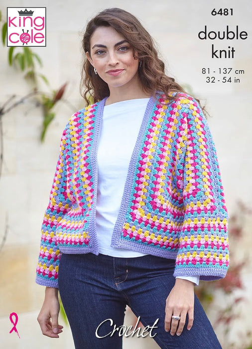 Crochet Pattern Hexigon Cardigans Unisex 32 - 54 in in King Cole Chunky 6481
