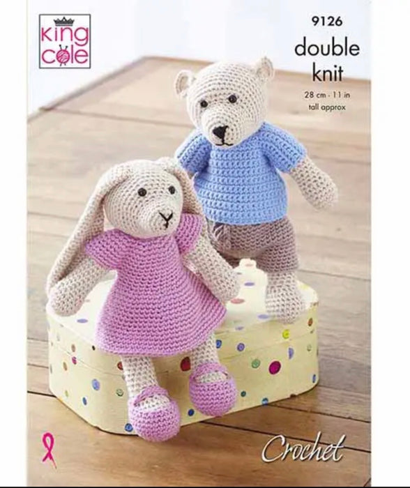 Crochet Pattern Bear & Rabbit in King Cole Cottonsoft DK 9126