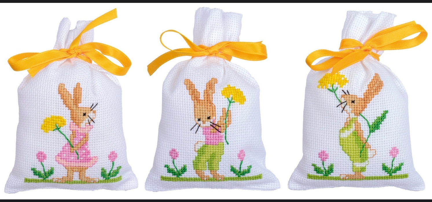 Vervaco Counted Cross Stitch Kit Gift Bags Easter Rabbits Set of 3  PN-0200379