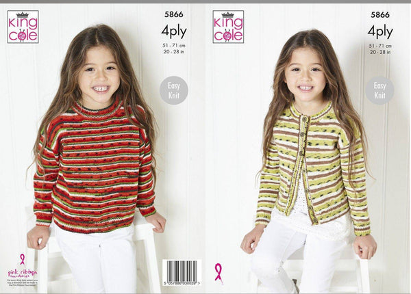 Knitting Pattern Childrens Cardigan & Sweater King Cole Footsie 4ply - 5866