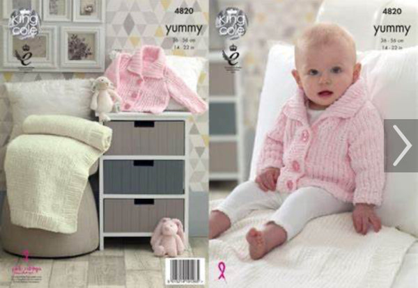 Knitting Pattern Baby Jacket & Blanket King Cole Yummy-  4820