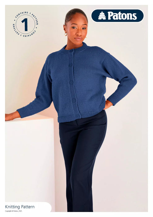 Knitting Pattern Classic Round Neck Cardigan in Patons Fab DK APP10001/E
