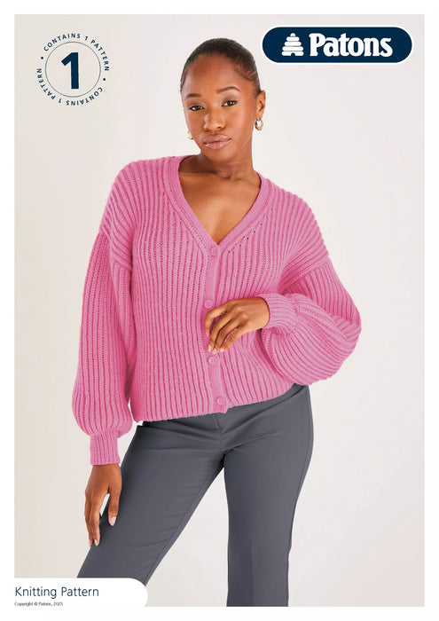 Knitting Pattern V Neck Rib Cardigan in Patons Fab DK APP10002/E