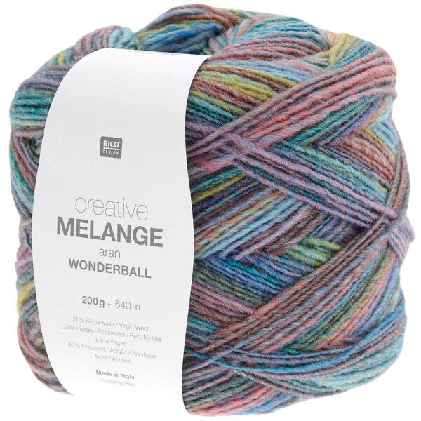 Rico Creative Melange Aran Wonderball Yarn 200g Material Needs Rico Creative Melange Aran Wonderball Yarn 200g Material Needs