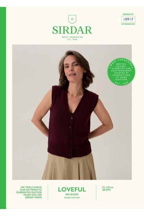 Knitting Pattern Beehive Rib Vest Waistcoat in Sirdar Loveful Bio Blend DK 10917