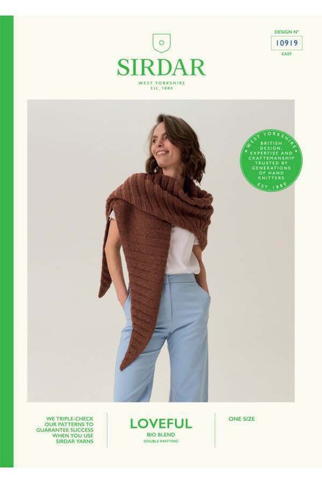 Knitting Pattern Clam Shell Ribbed Shawl in Sirdar Loveful Bio Blend DK 10919