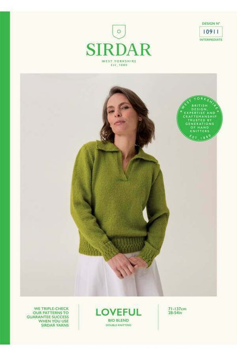 Knitting Pattern Branched Rib Polo Sweater with Collar in Sirdar Loveful Bio Blend DK 10911