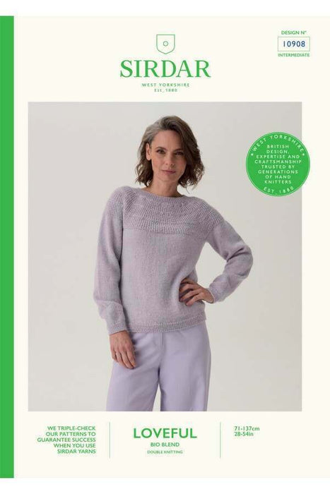 Knitting Pattern Scallop Shell Yoke Sweater in Sirdar Loveful Bio Blend DK 10908
