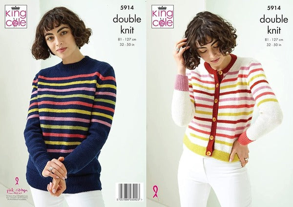 Knitting Pattern Sweater & Cardigan King Cole Luxury Merino DK 5914