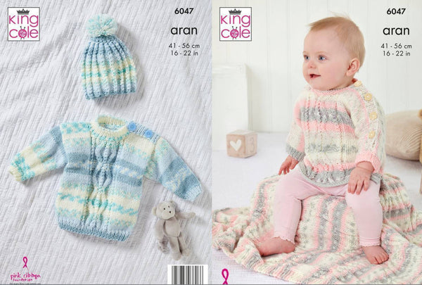 Knitting Pattern Top, Sweater, Hat & Blanket Knitted In Cosy Love Aran 6047