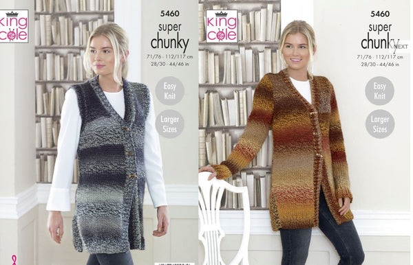 Knitting Pattern Cardigan & Waistcoat Knitted In King Cole Explorer Super Chunky 5460