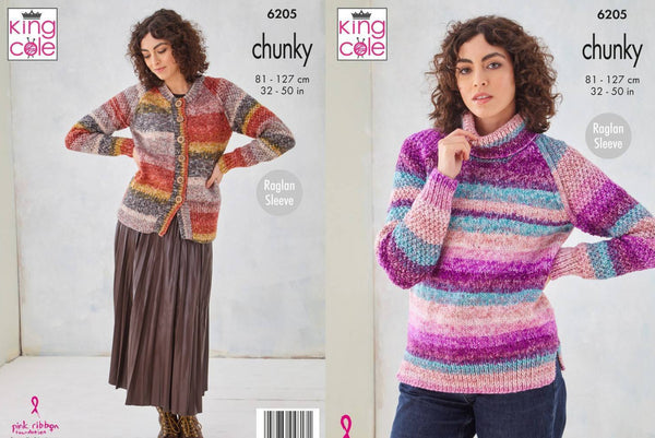 Knitting Pattern Sweater & Cardigan Knitted In King Cole Hedgerow Chunky 6205