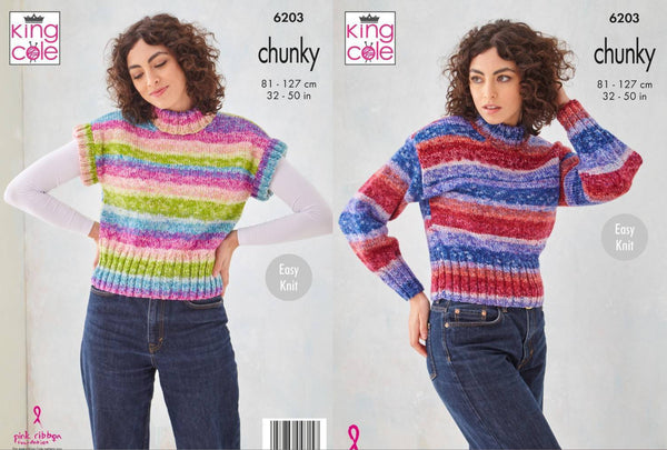 Knitting Pattern Slipover & Sweater Knitted In King Cole Hedgerow Chunky 6203