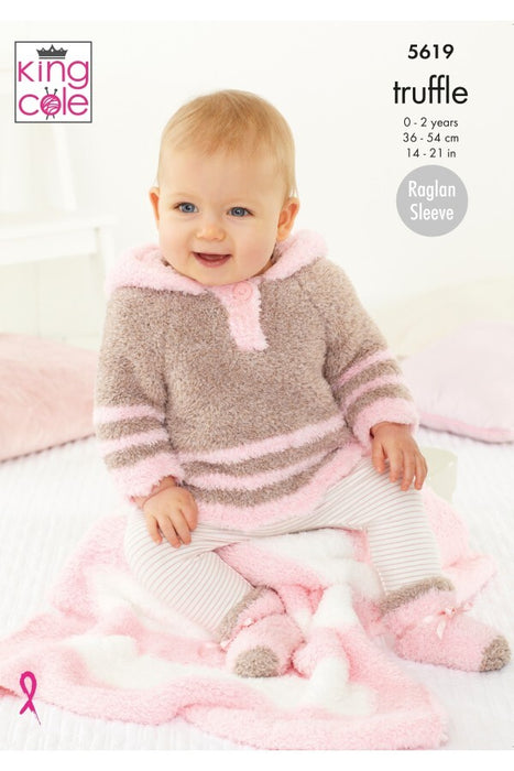 Knitting Pattern Pram Blankeet, Cardigan, Hooded Top, Hat & Socks in King Cole Truffle 5619