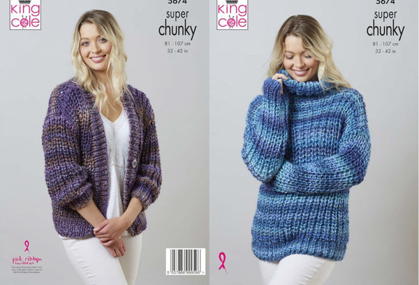 Knitting Pattern Sweater & Cardigan Knitted in King Cole Explorer Super Chunky 5674