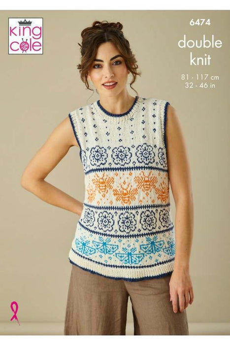 Knitting Pattern Tank Top & Wasitcoat in King Cole Finesse Cotton Silk DK 6474