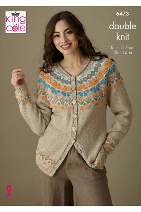 Knitting Pattern Sweater & Cardigan in King Cole Finesse Cotton Silk DK 6473