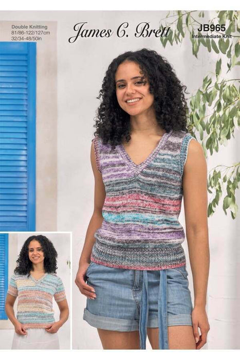 Knitting Pattern Sweater / T-Shirt & Slipover in James C.Brett Cotton Waves DK JB965