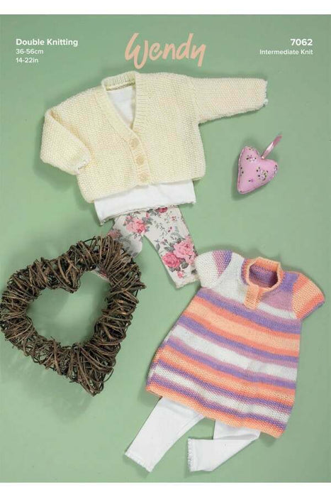Knitting Pattern Baby Cardigan & Dress in Wendy Giggles DK or Supreme DK 7062