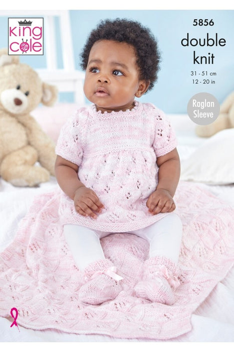 Knitting Pattern Baby Dress, Cardigan, Blanket & Bootees in King Cole Little Treasures DK 5856