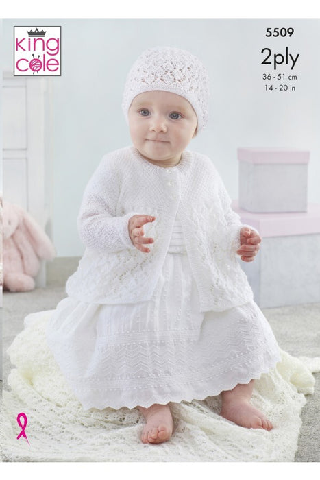 Knitting Pattern Baby Matinee Jacket, Shawl & Hat in King Cole Comfort 2 Ply 5509
