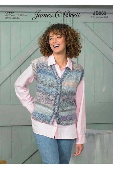 Knitting Pattern Waistcoat & Slipover in James C. Brett Marble Chunky JB963