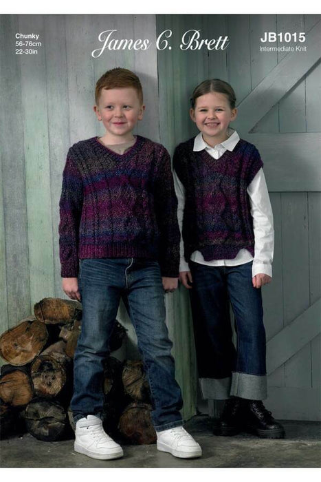 Knitting Pattern Children's Slipover & Sweater in James C. Brett Marble Chunky JB1015