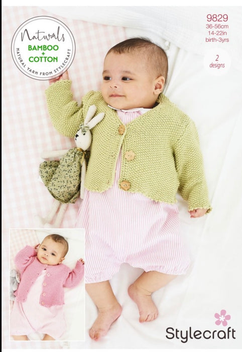 Knitting Pattern Baby Cardigans in Stylecraft Naturals Bamboo + Cotton DK 9829