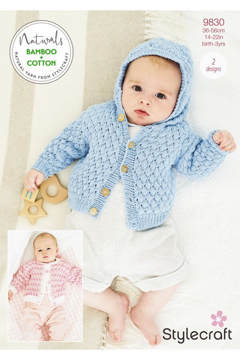 Knitting Pattern Baby Cardigans in Stylecraft Naturals Bamboo + Cotton DK 9830