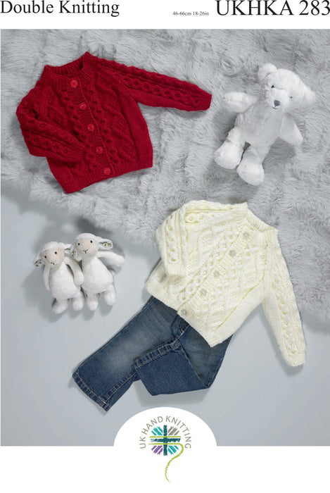 Knitting Pattern Baby - Child Cardigans Cable Knit in Double Knitting UKHKA 283